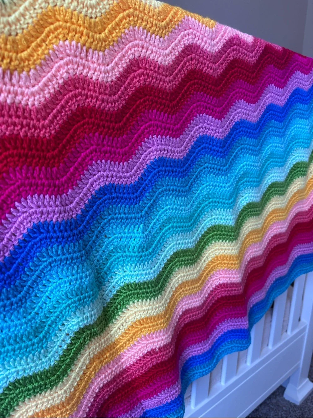 Handmade Rainbow Chevron Baby Blanket - Multicolor Crochet Throw